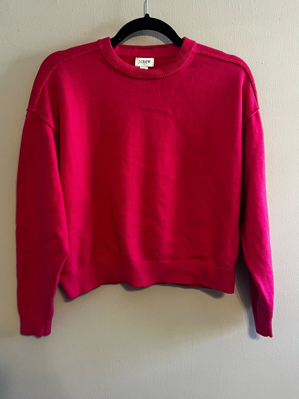 J. Crew Hot Pink Slightly Cropped Fit Crewneck Sweater | Womens Size Small